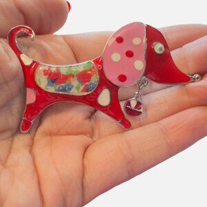 Dog Brooch Vintage Enamel Dangle Charm Whimsical Animal Pin
